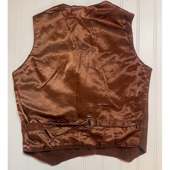 Vintage Reversible Leather Suede Corduroy Vest Pointed Front Waist Coat Small - Picture 4 of 8